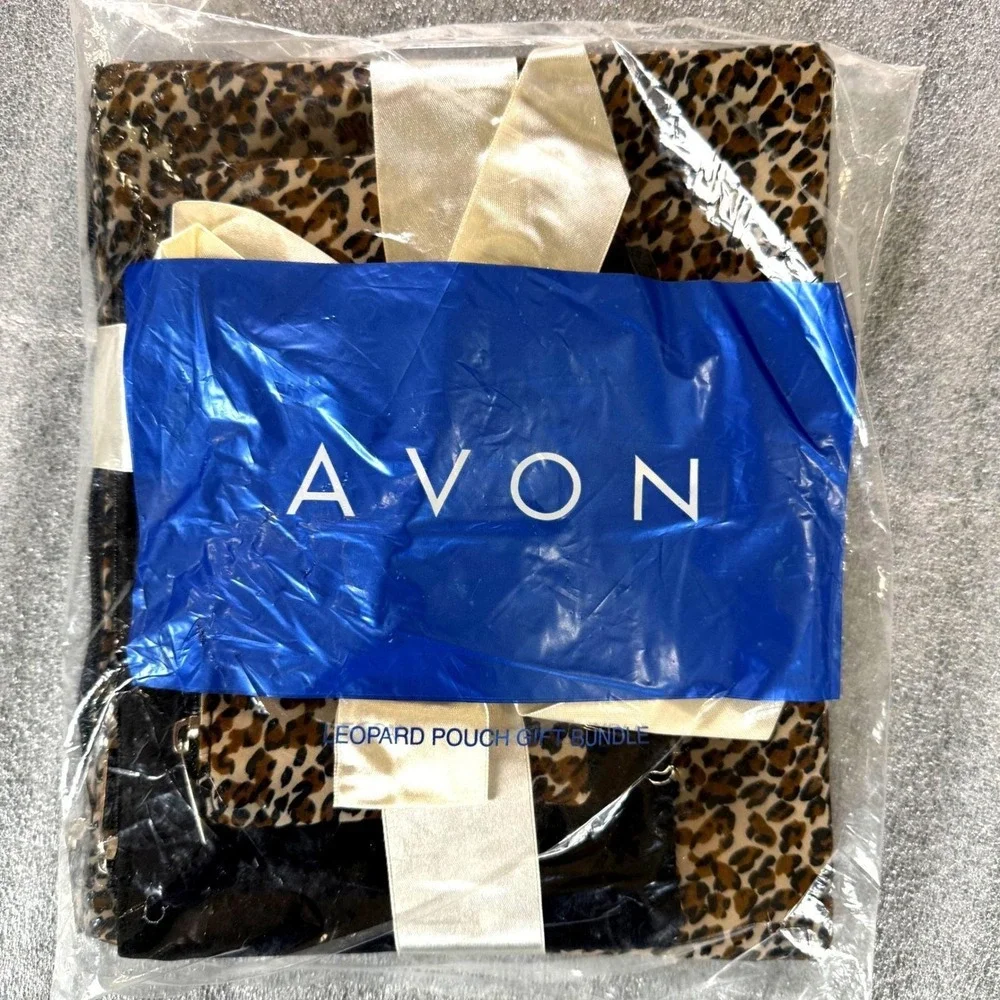 Y2K Leopard Makeup Bag Set 3pc Avon 2002 Sealed Cosmetic Pouches